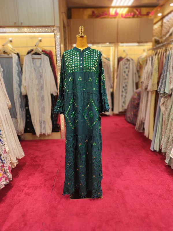 S/M Lavender Green  Arabic Dress 58" Long Jalabiya 