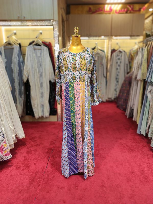 L/XL Special Multi Printed Cotton Dress 57" Long Jalabiya