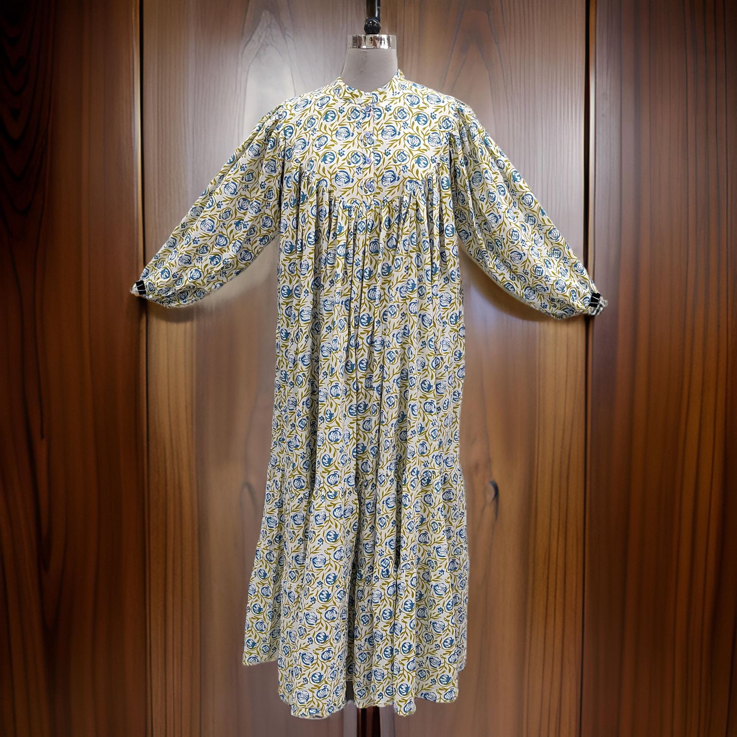 L/XL Alfia Printed Cotton Dress 57" Long Jalabiya