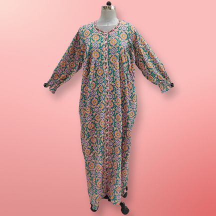 L/XL Azalea Printed Cotton Dress 57" Long Jalabiya