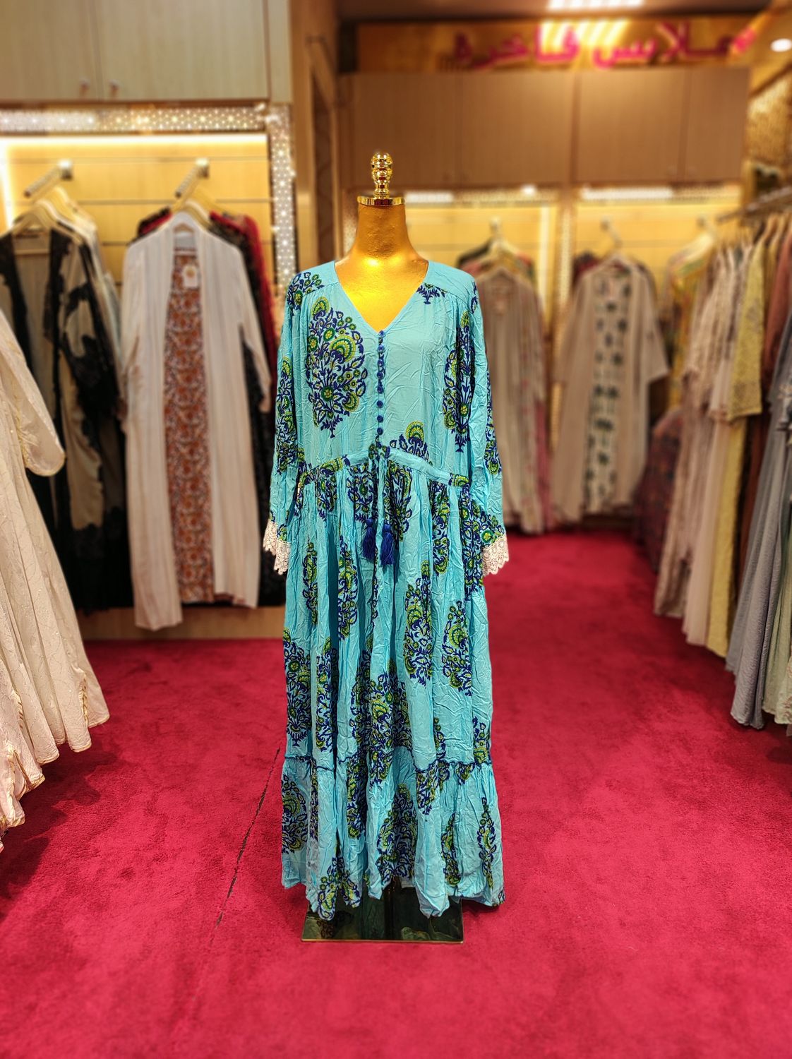 L/XL Ari Printed Cotton Dress 57" Long Jalabiya