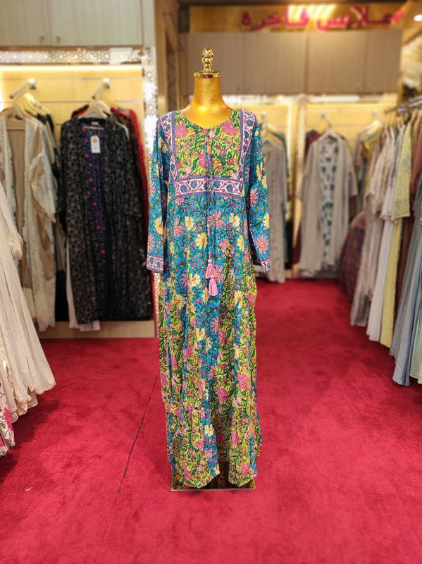 L/XL Anaya Crystal  Printed Cotton Dress 57" Long Jalabiya