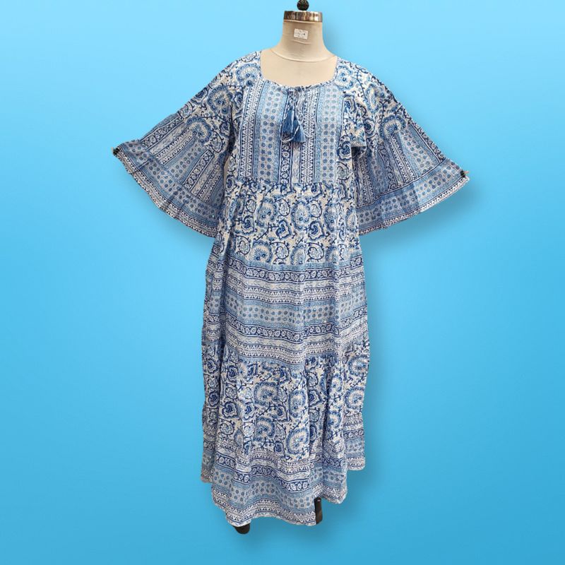 2XL/3XL Gaby Crystal Blue Printed Dress 57" Long Jalabiya