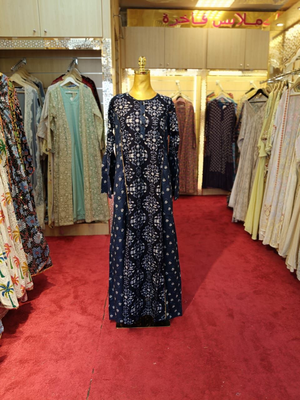 L/XL  Marry Blue Printed Cotton Dress 57" Long Jalabiya