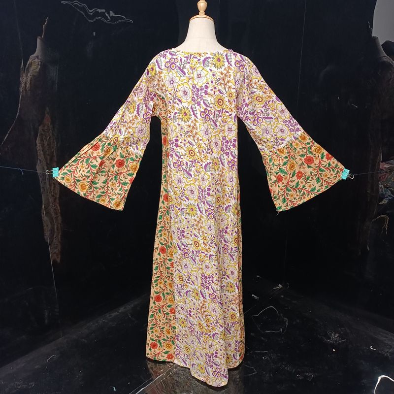 L/XL  Marry Blue Printed Cotton Dress 57" Long Jalabiya