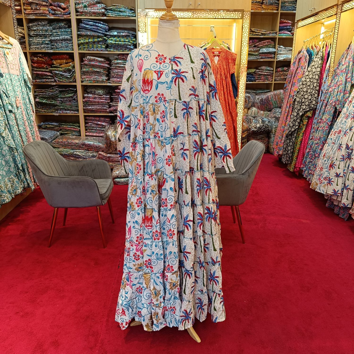 L/XL AATIRA Crystal printed cotton dress 57" long jalabiya