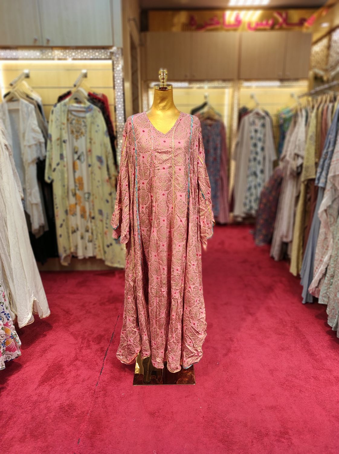 2XL/3XL Meher Crystal Multi Printed Cotton Dress 57" Long Jalabiya