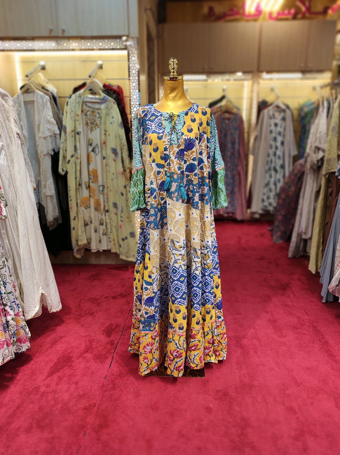 L/XL Sadia Printed Cotton Dress 57" Long Jalabiya