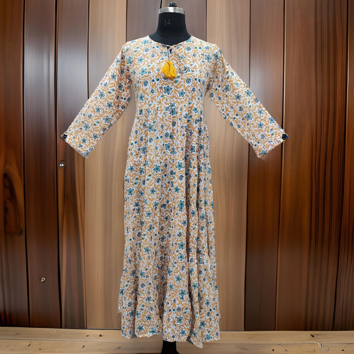 L/XL Razia Printed Cotton Dress 57"Long Jalabiya