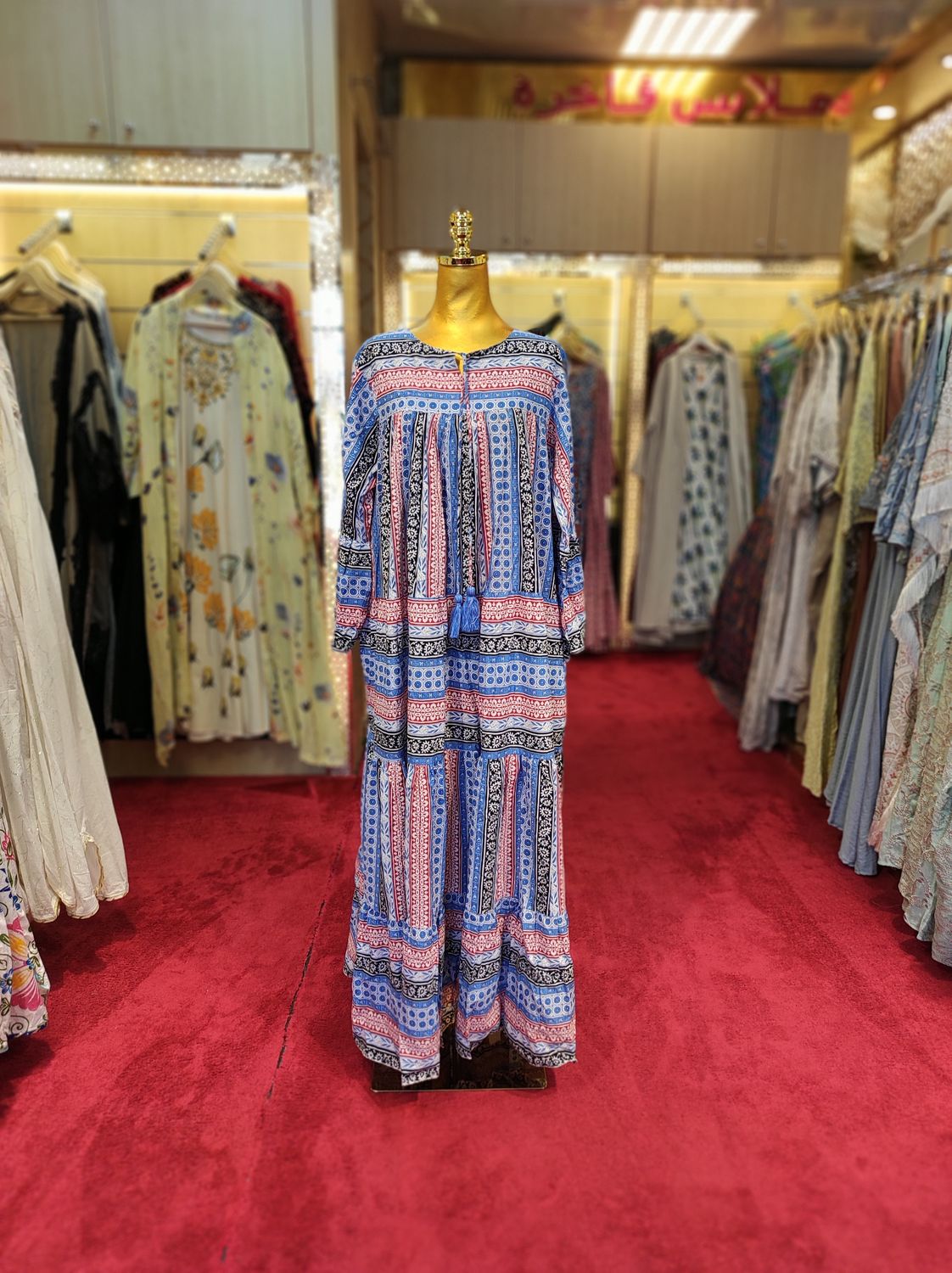 L/XL Abiya Printed Cotton Dress 57" Long Jalabiya