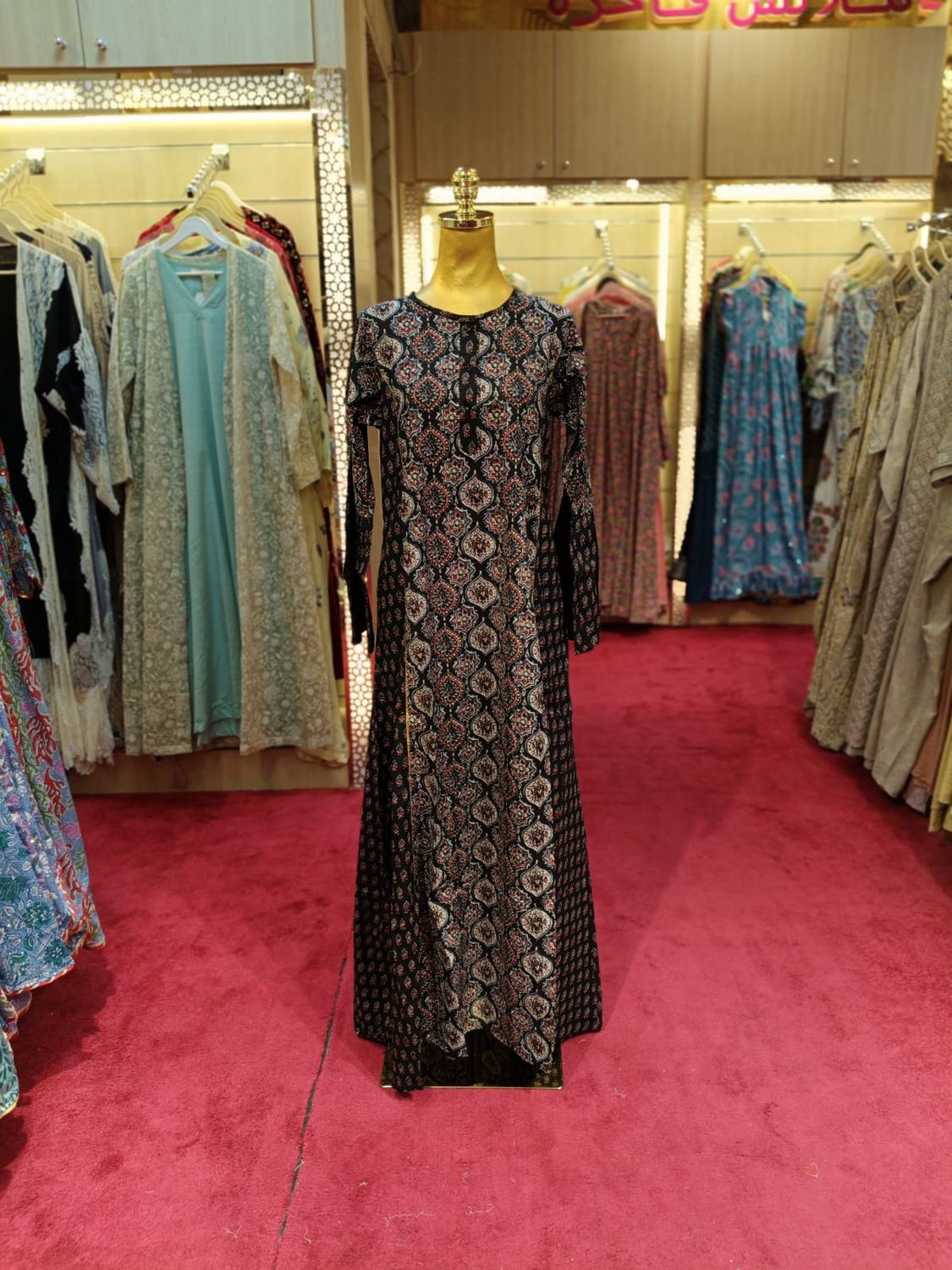 2XL/3XL  Marry Blue Printed Cotton Dress 57" Long Jalabiya