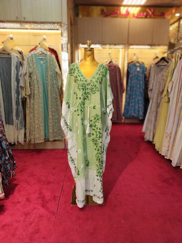 Free Size Farasha Embroidery Kaftan Cotton Dress 57" Long