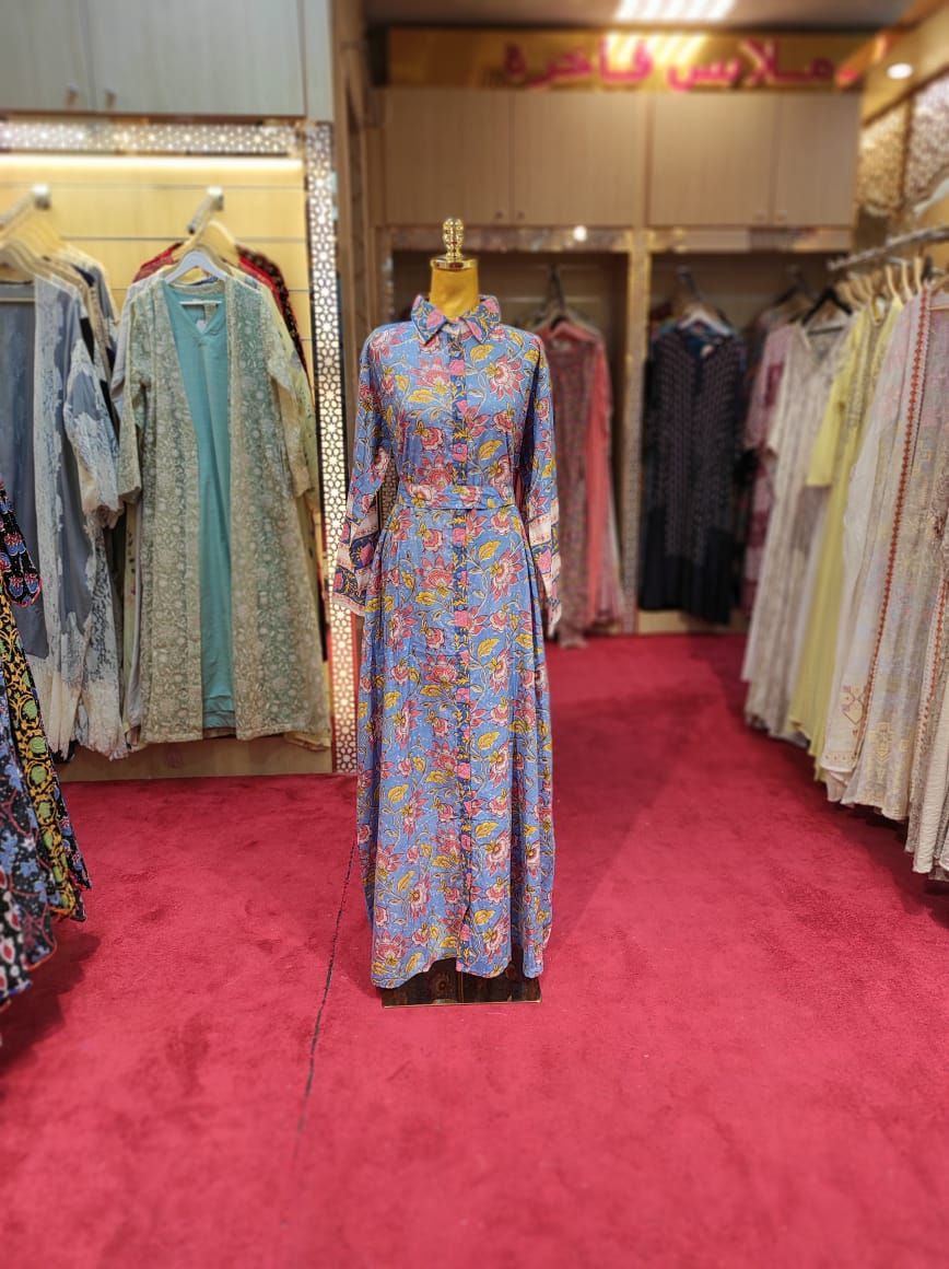 S/M Tansy Printed Cotton Dress 57" Long  Jalabiya