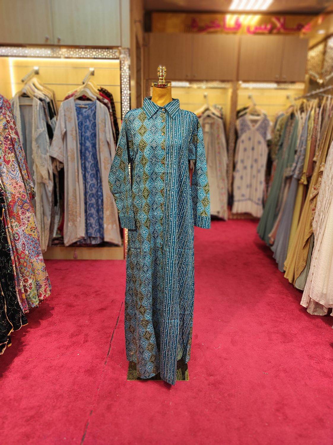 S/M Singapore  Printed Cotton Dress 57" Long Jalabiya