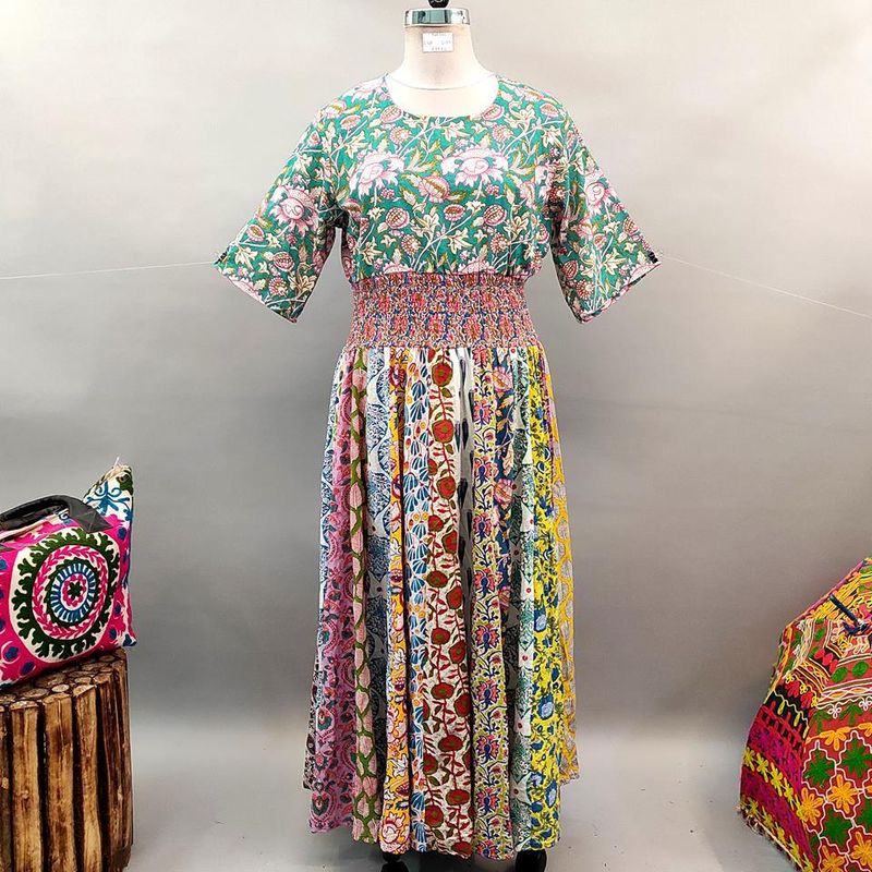 2XL/3XL Special Printed Cotton Dress 57" Short Sleeves Jalabiya