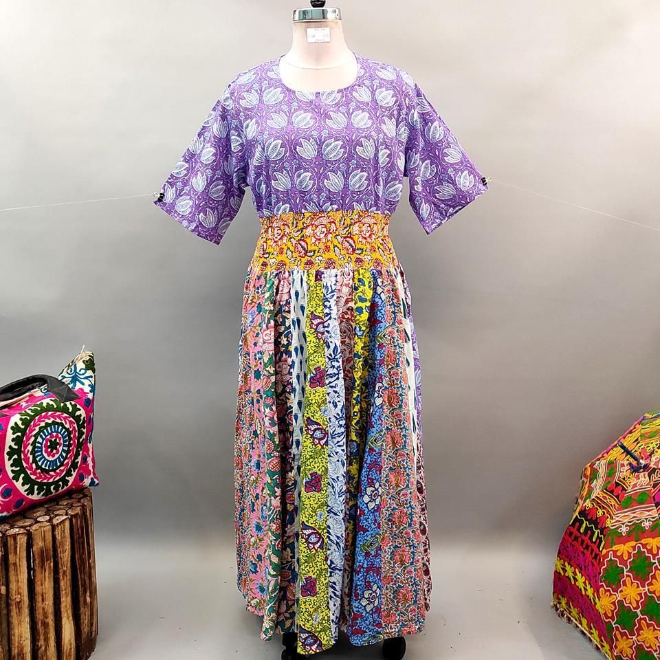 2XL/3XL Special Printed Cotton Dress 57" Short Sleeves Jalabiya