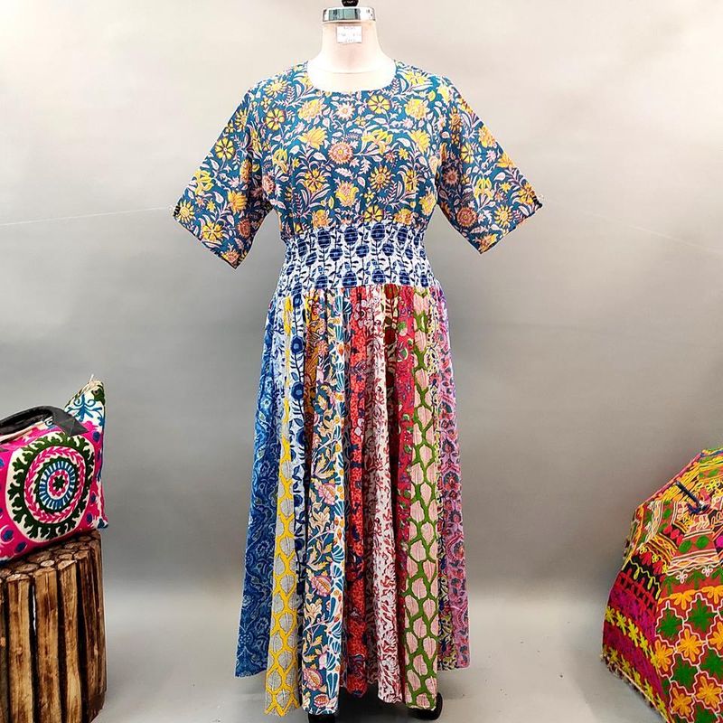 2XL/3XL Special Printed Cotton Dress 57" Short Sleeves Jalabiya