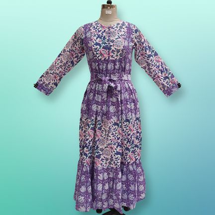 2XL-3XL Yumna Printed Cotton Dress 57" Long Jalabiya