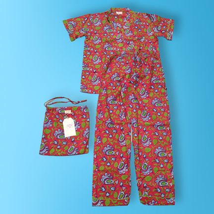 6-7 Year Pajama Cotton Short Sleeves Shirt Collar Neck Full Pajama Set