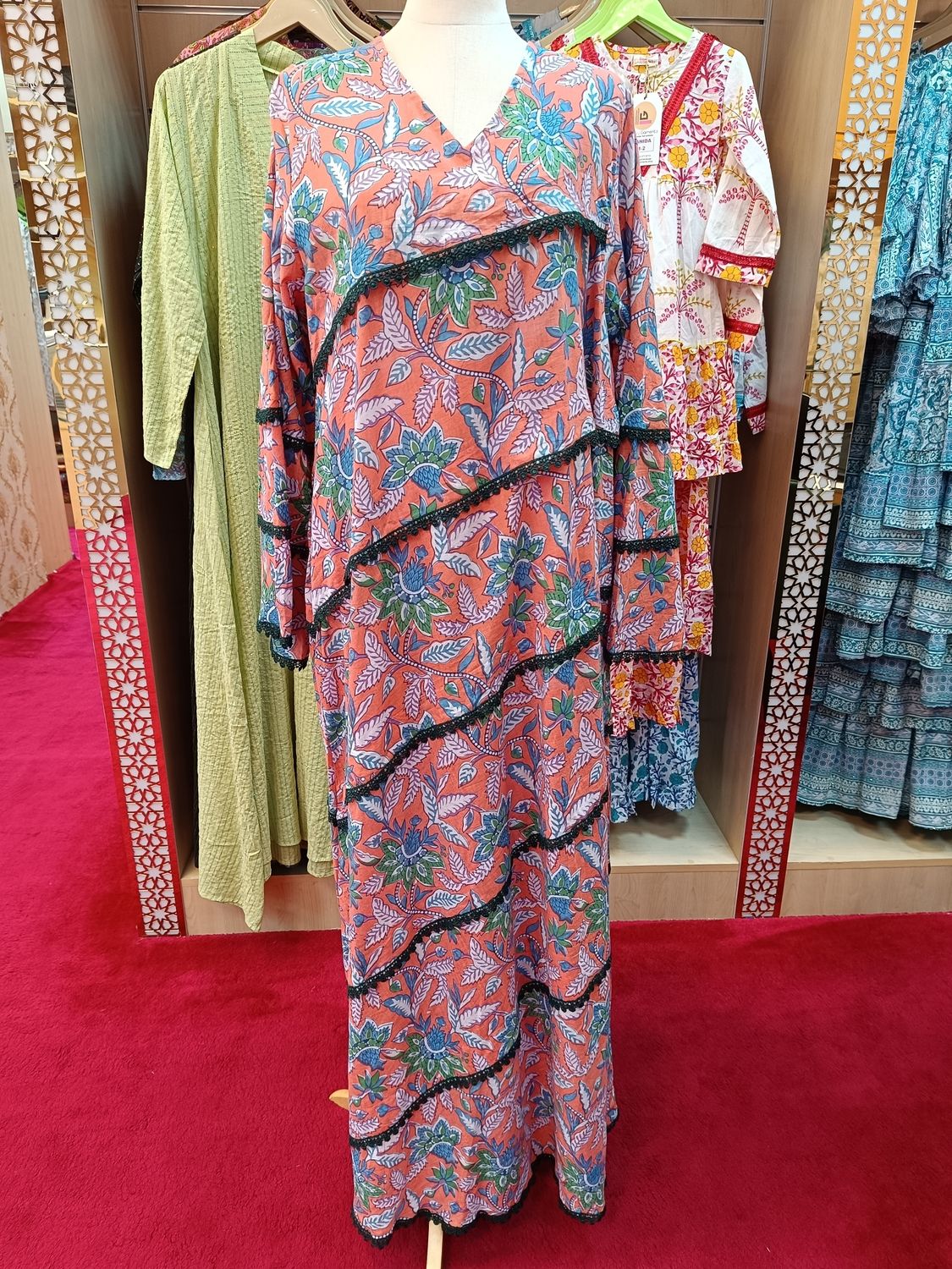 S/M Mazna Printed Cotton Dress 57" Long Jalabiya