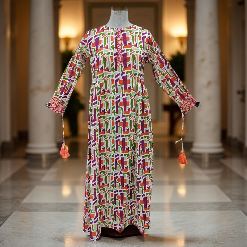 S/M Jasmine Printed Cotton  Dress 57"Long Jalabiya