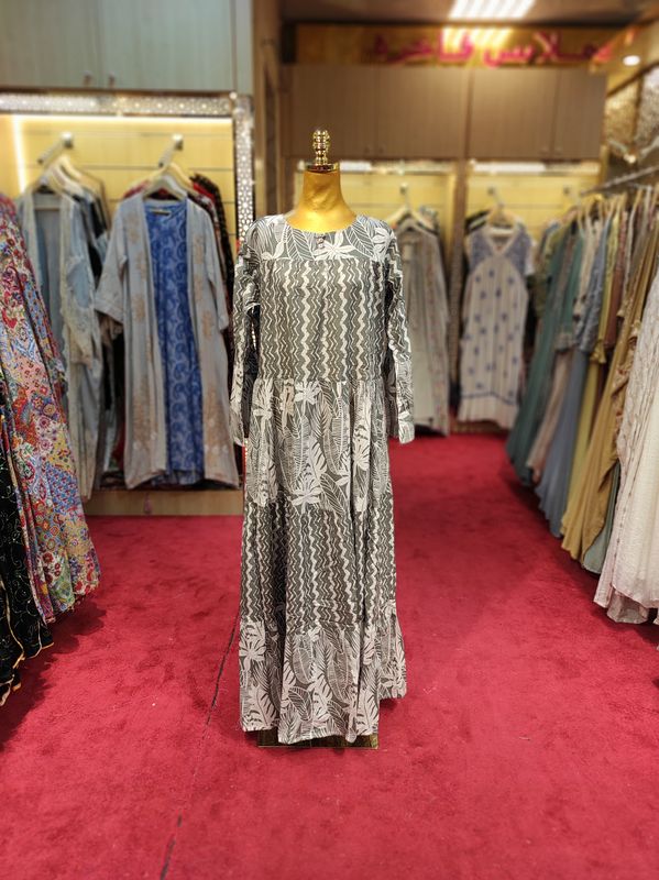 S/M Moon Printed Cotton Dress 57" Long Jalabiya