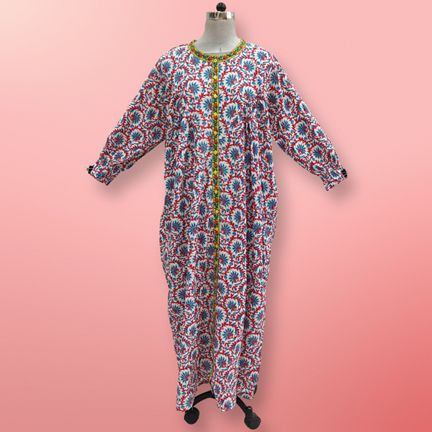L/XL Azalea Printed Cotton Dress 57" Long Jalabiya