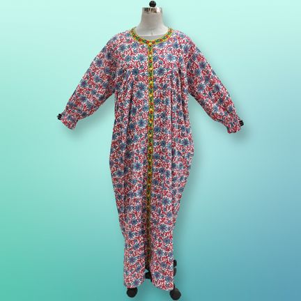 S/M Azalea Printed Cotton Dress 57" Long Jalabiya