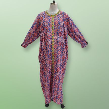 L/XL Azalea Printed Cotton Dress 57" Long Jalabiya