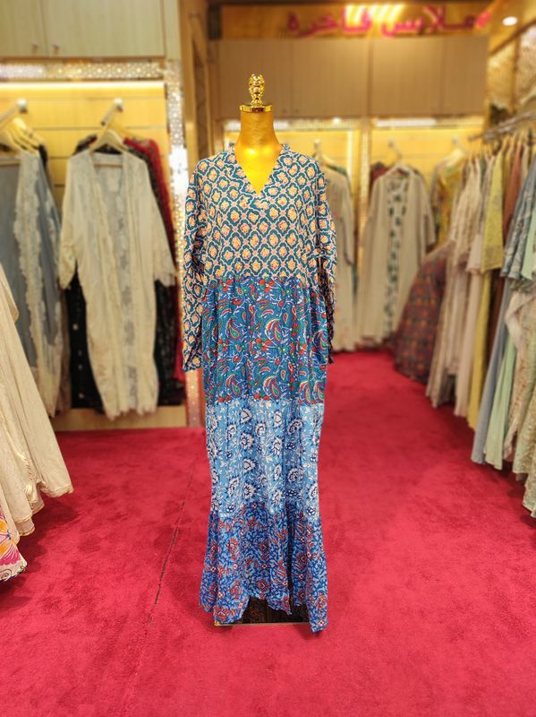 L/XL Maldives Printed Cotton Dress 57" Long Jalabiya