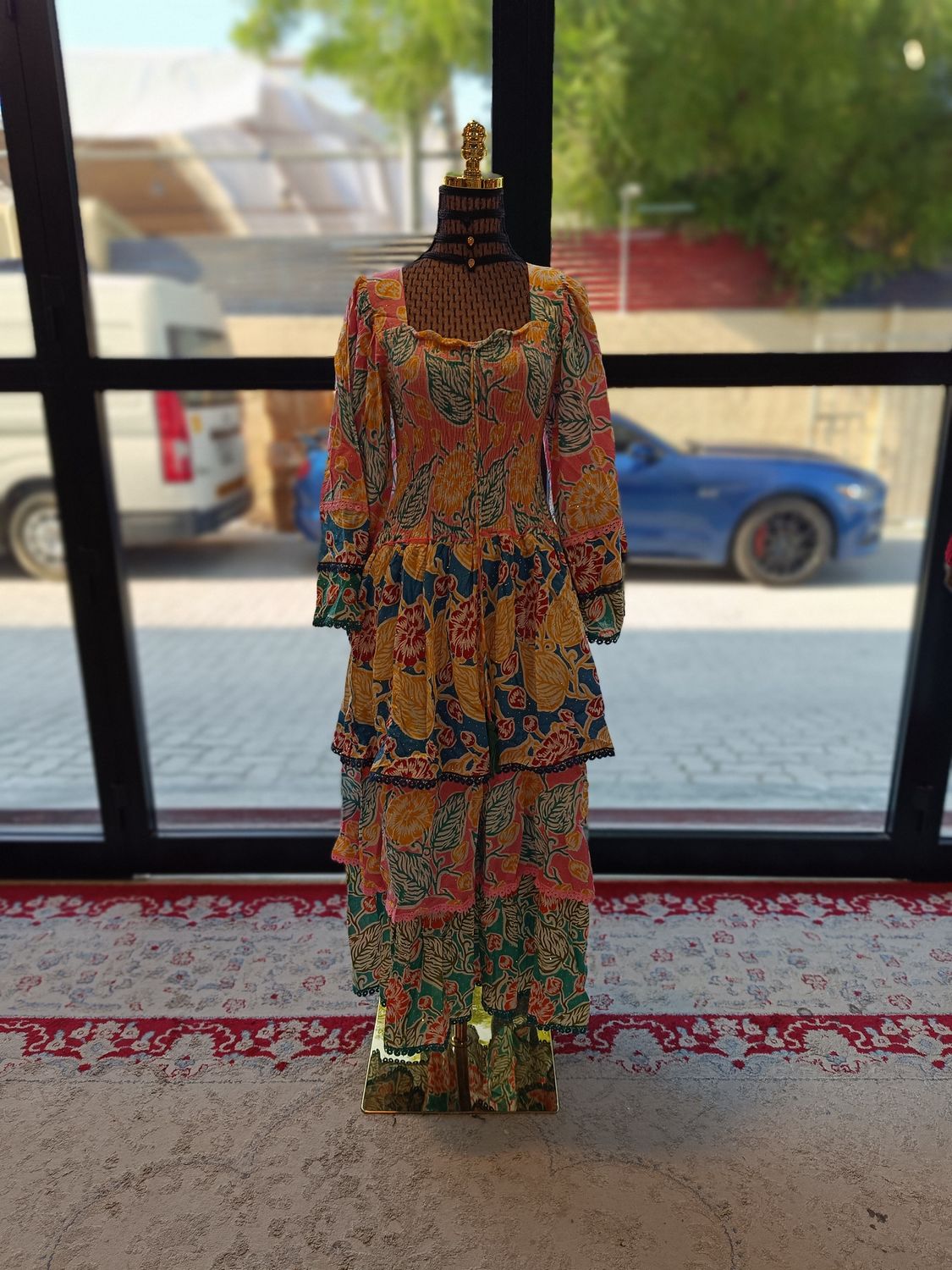L/XL  Crystal Rahima Multi Printed Cotton  Dress 57" Long Jalabiya