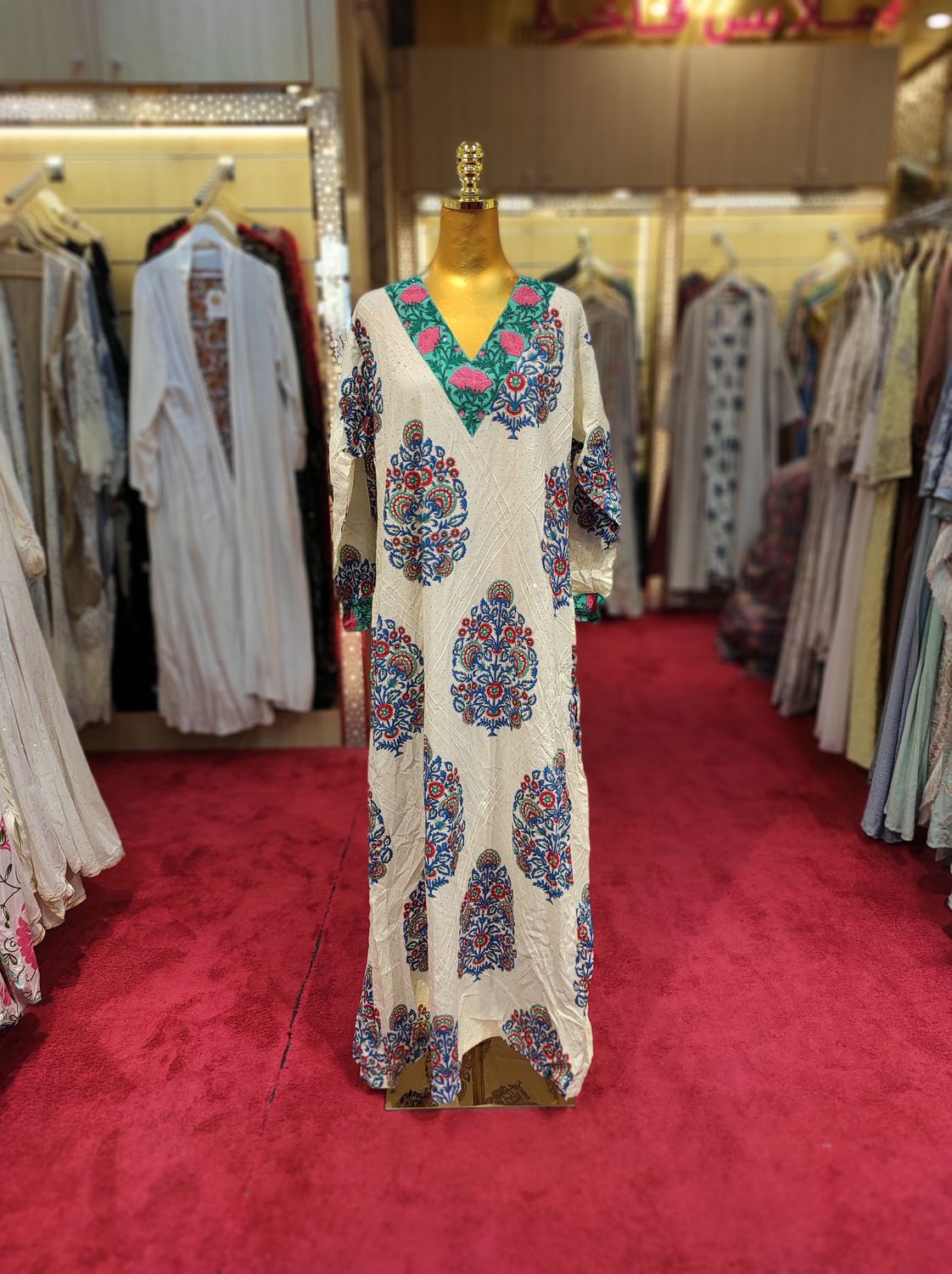 L/XL Special Crystal Printed Cotton Dress 57" Long Jalabiya