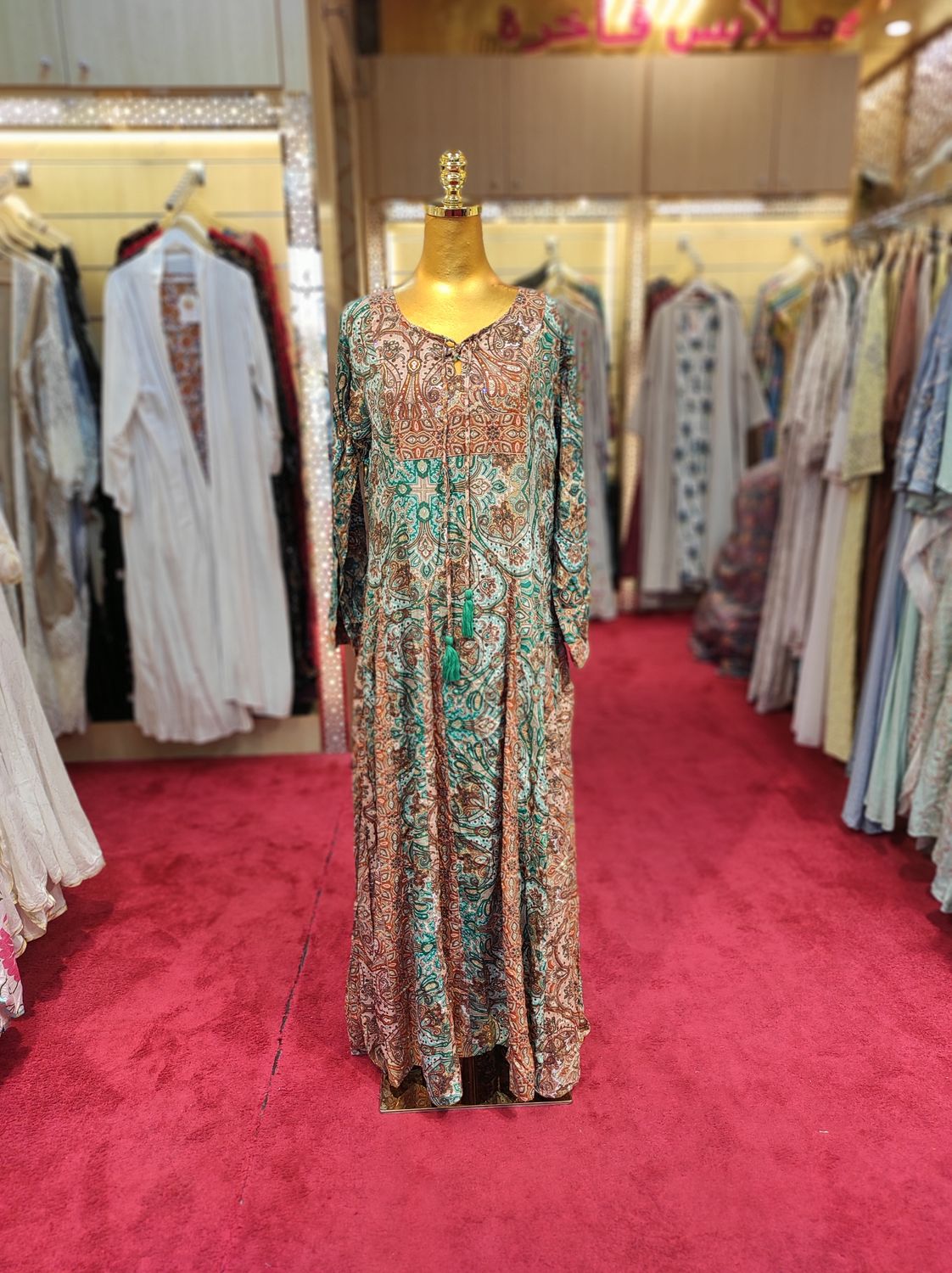 S/M Anaya Silk Crystal Printed  Dress 57" Long Jalabiya