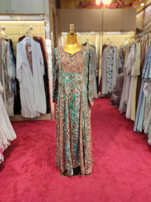 S/M Anaya Silk Crystal Printed  Dress 57" Long Jalabiya