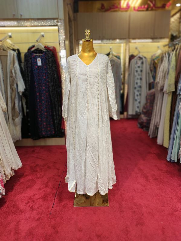 XS/S  Meher  White Crystal  Plain Solid Cotton  Dress 54" Long Jalabiya