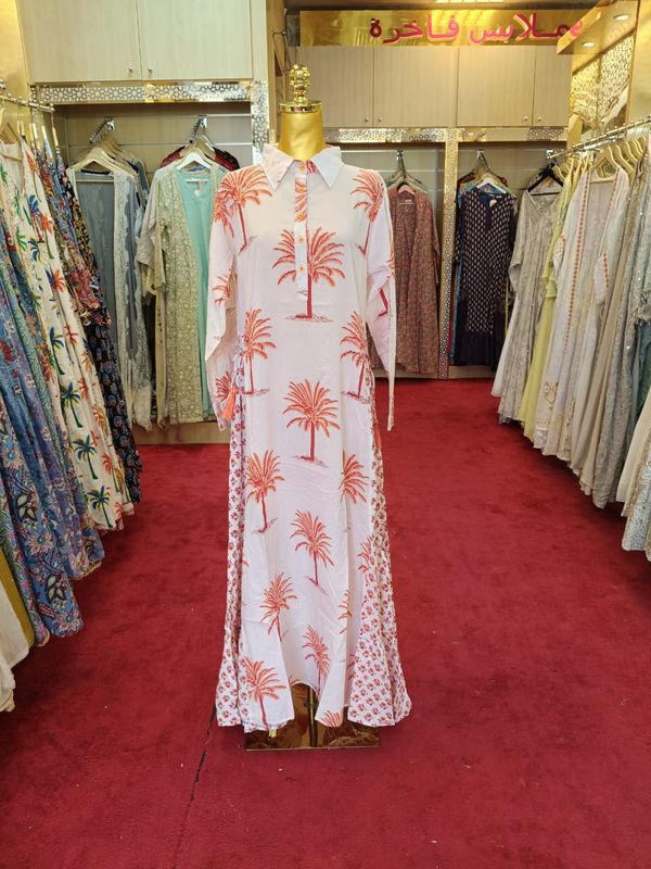 L/XL Nadira Printed Cotton Dress 57" Long Jalabiya