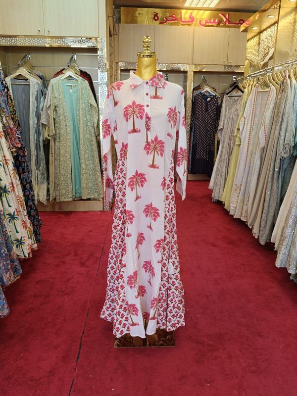 L/XL  Nadira Printed Cotton Dress 57" Long Jalabiya