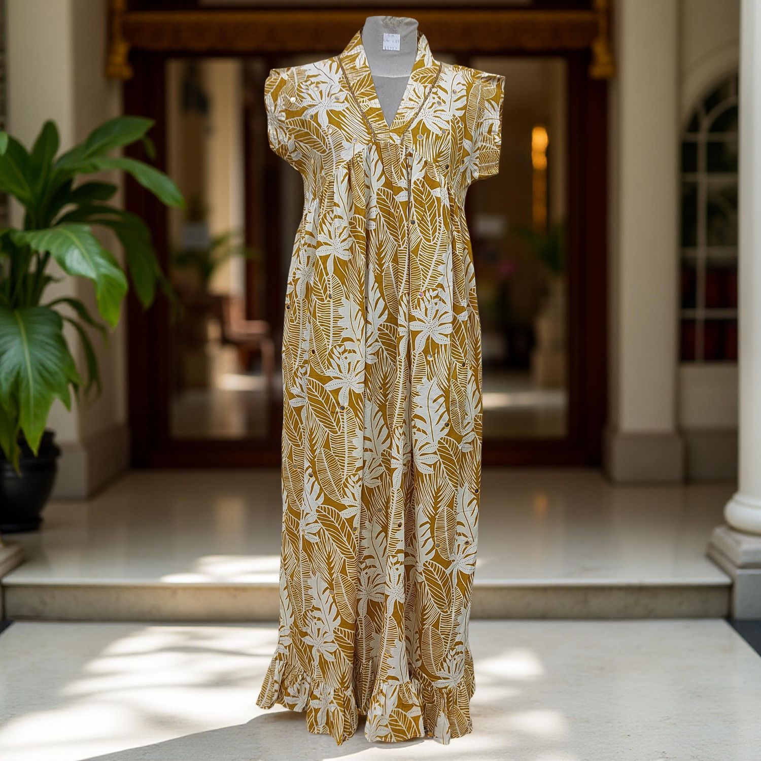 L/XL Amani Printed Cotton Dress 57" Short Sleeves Jalabiya