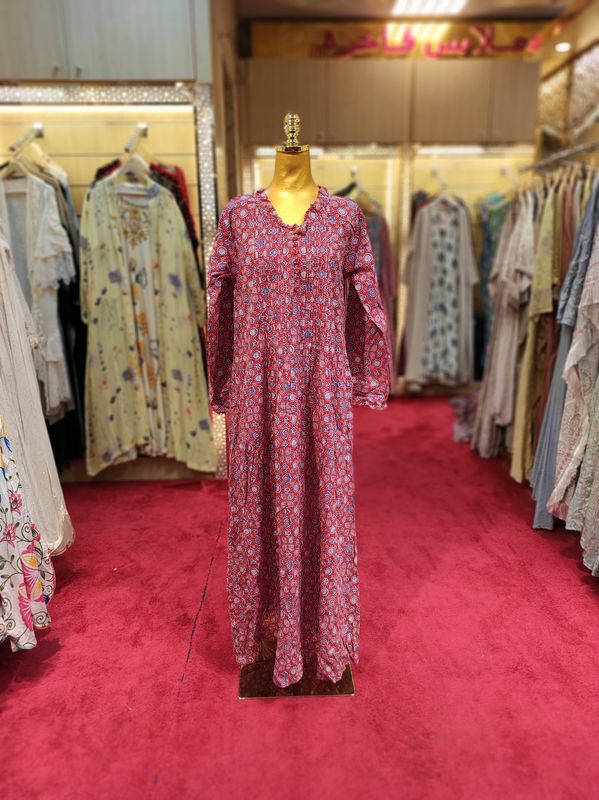 S/M Sparrow Printed Cotton Dress 57" Long Jalabiya