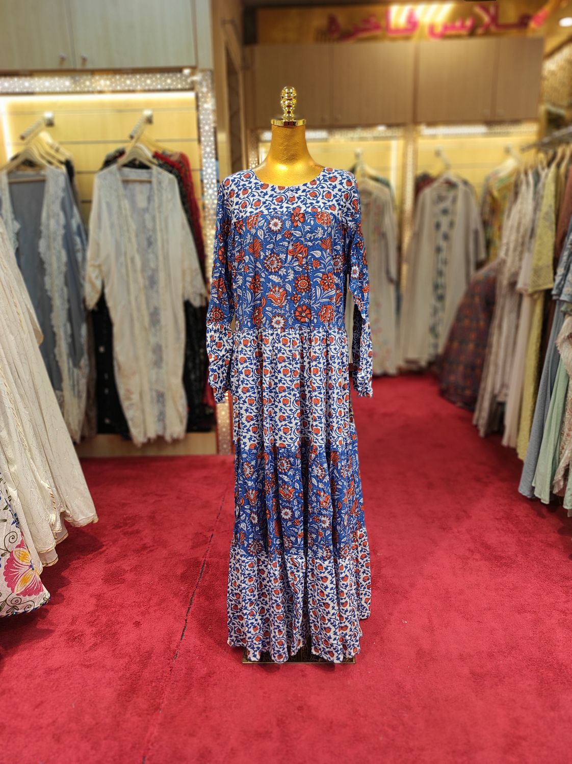 S/M Moon Printed Cotton Dress 57" Long Jalabiya