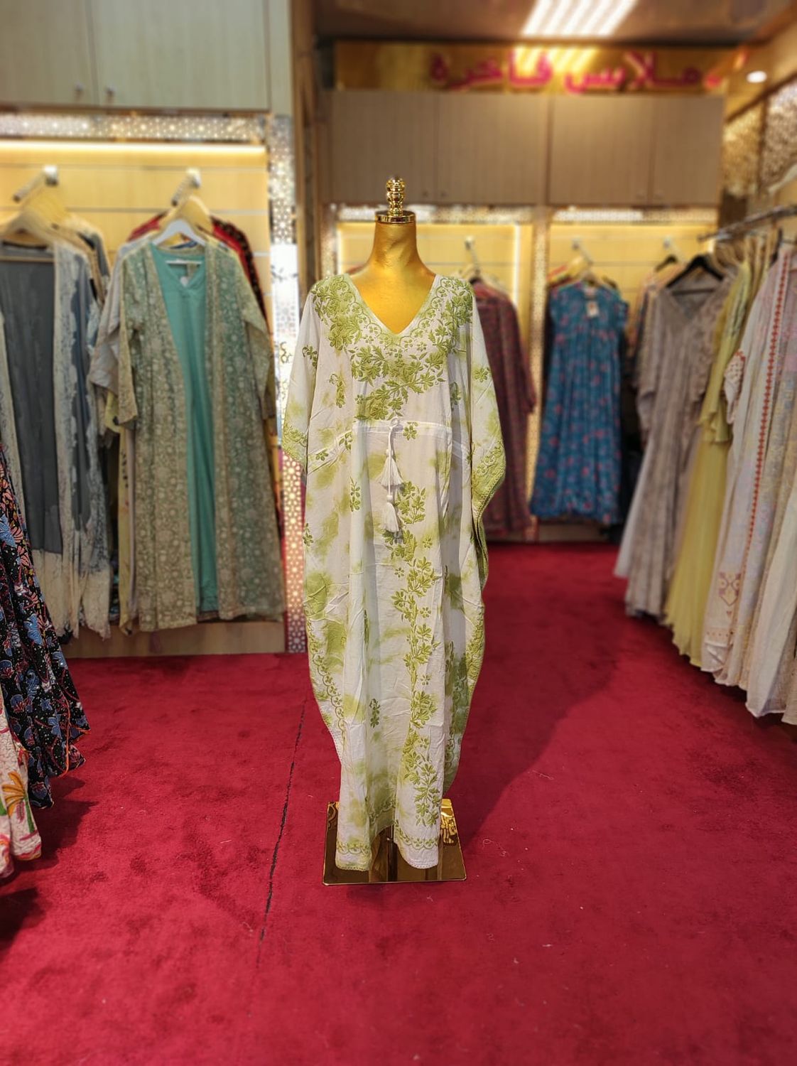 Free Size Farasha Embroidery Kaftan Cotton Dress 57" Long