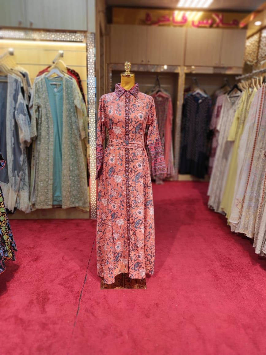 S/M Tansy Printed Cotton Dress 57"Long Jalabiya