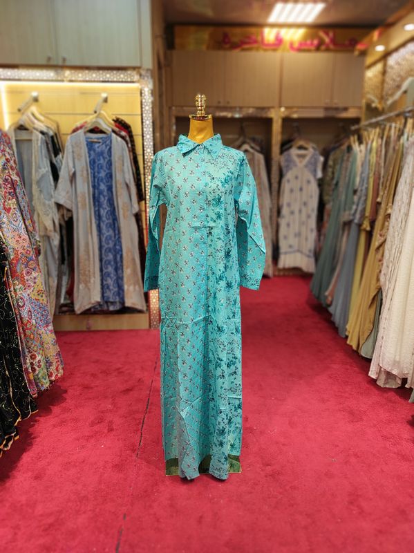 S/M Singapore  Printed Cotton Dress 57" Long Jalabiya