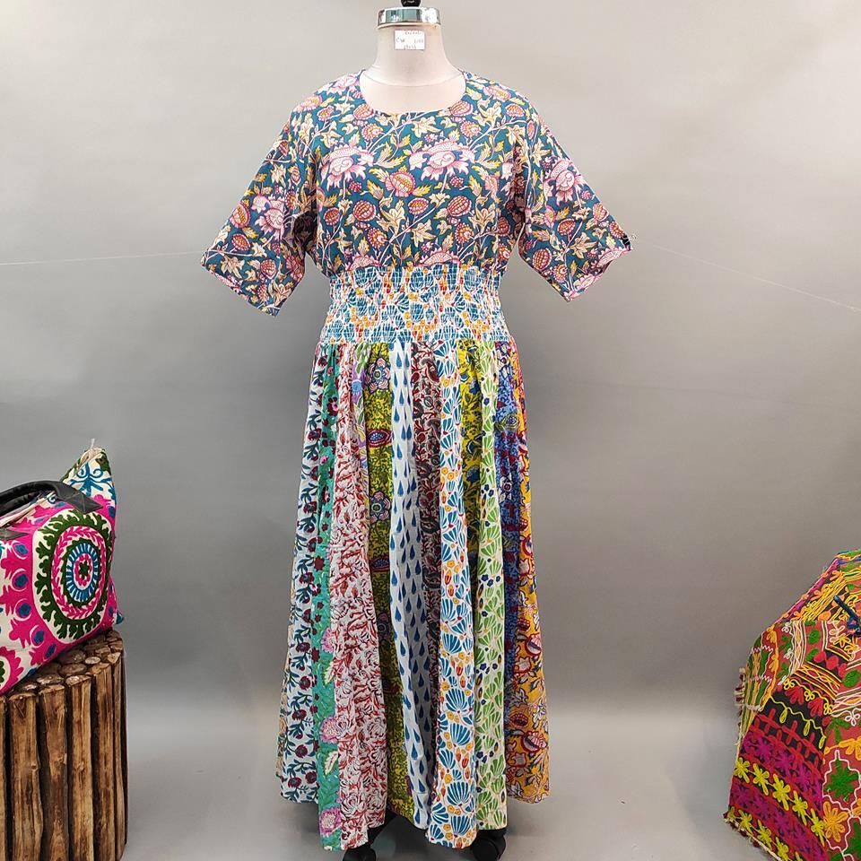 2XL/3XL Special Printed Cotton Dress 57" Short Sleeves Jalabiya