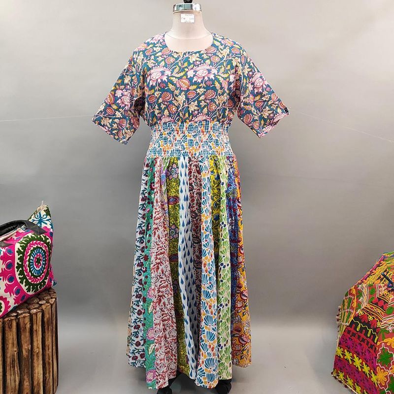 2XL/3XL Special Printed Cotton Dress 57" Short Sleeves Jalabiya