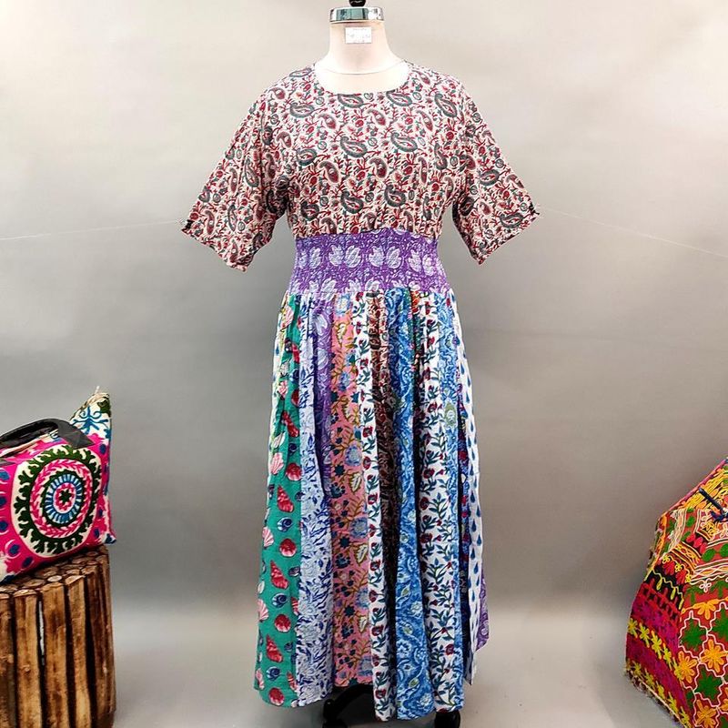 2XL/3XL Special Printed Cotton Dress 57" Short Sleeves Jalabiya