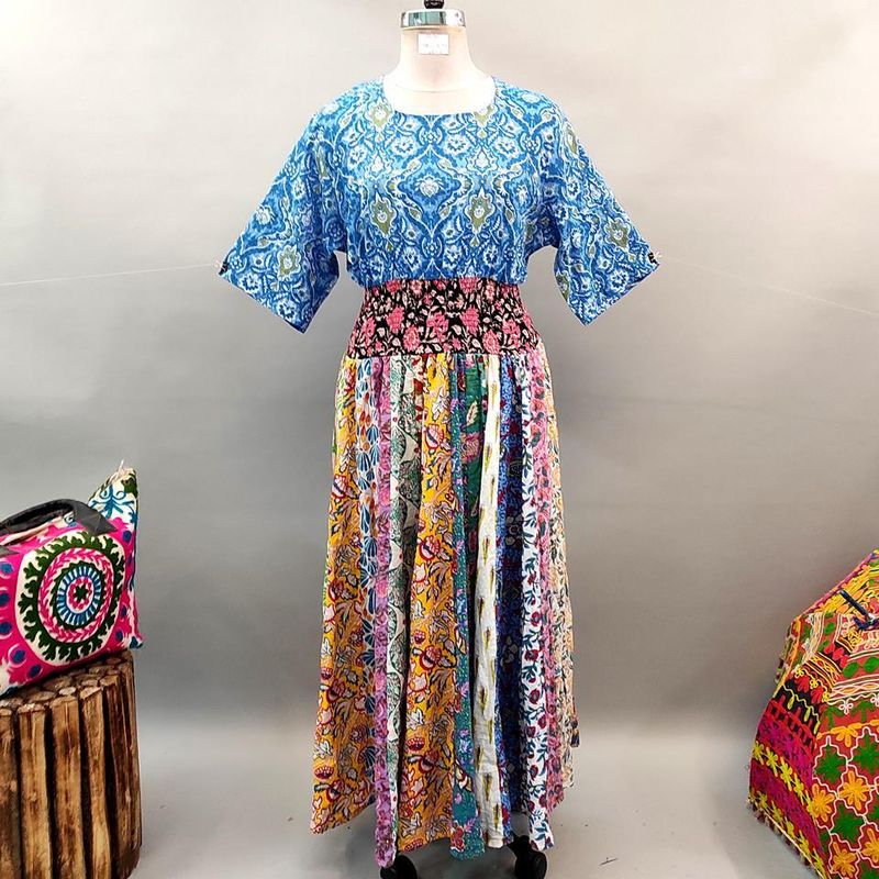 2XL/3XL Special Printed Cotton Dress 57" Short Sleeves Jalabiya