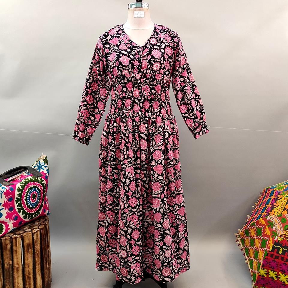 L/XL Maysoon Printed Cotton Dress 57" Long Jalabiya