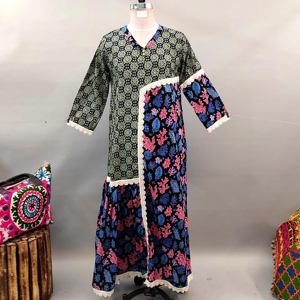 L/XL Yuna Printed Cotton Dress 57" Long Jalabiya