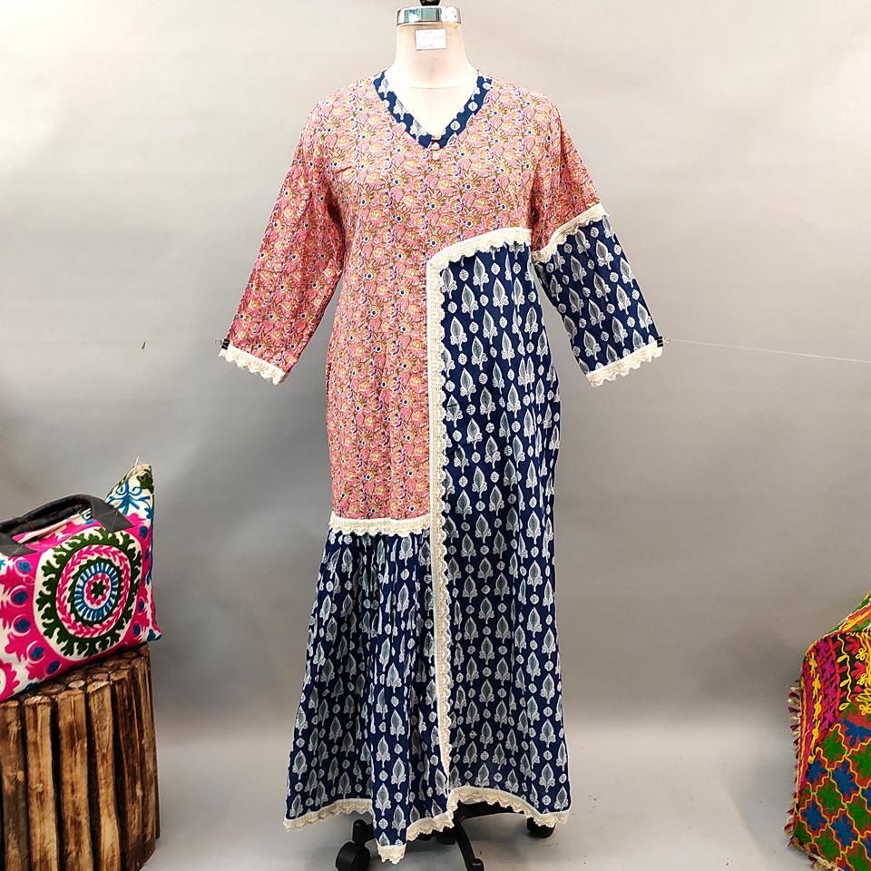 L/XL Yuna Printed Cotton Dress 57" Long Jalabiya